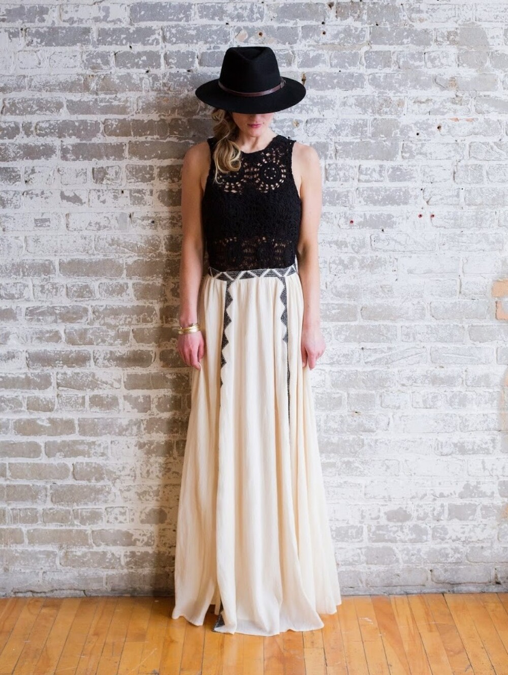 Amuse Society Black Crochet Top Cream Maxi Dress